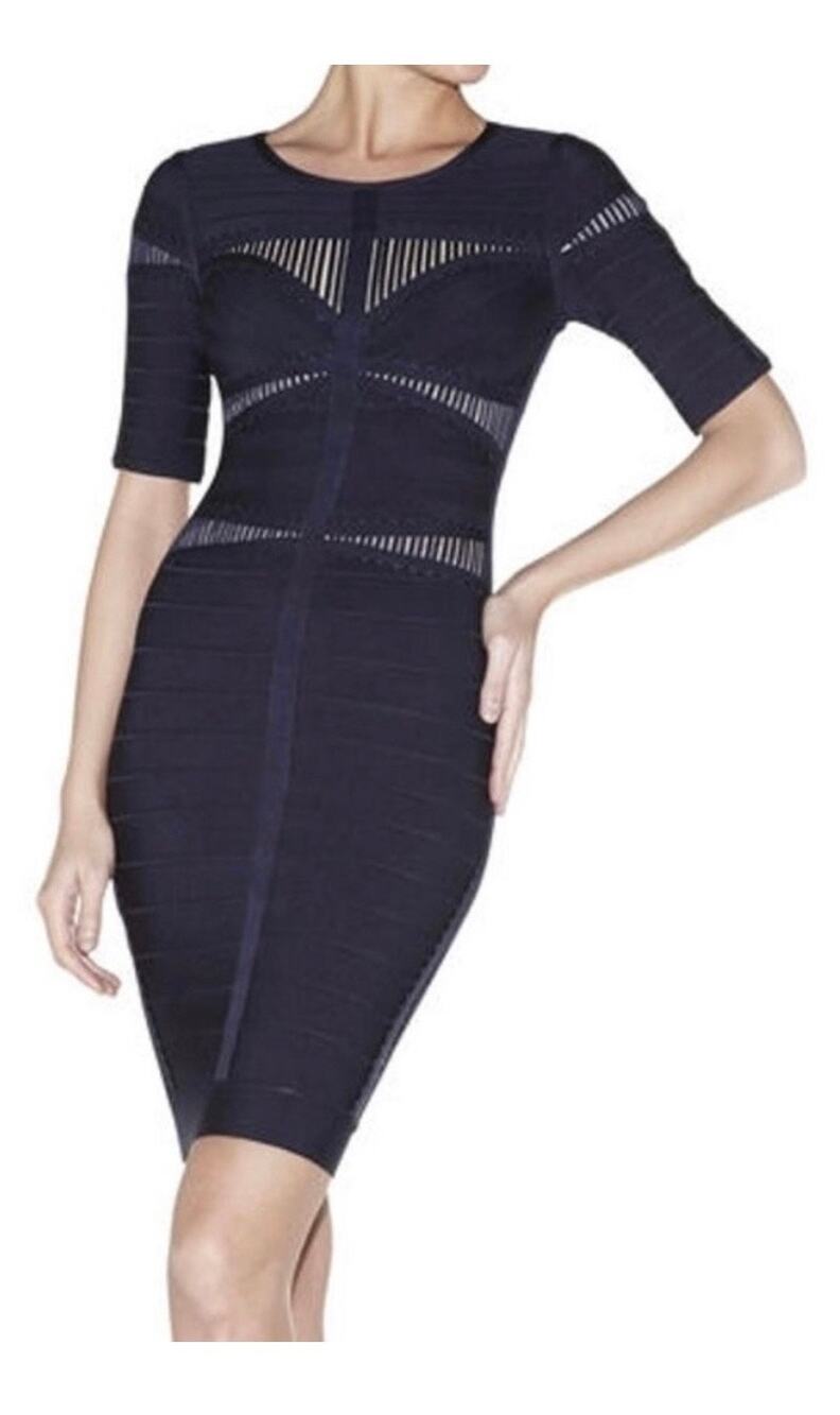 Herve Leger Navy Blue Dania Bandage Classy Evening Party Mini Dress Size XS